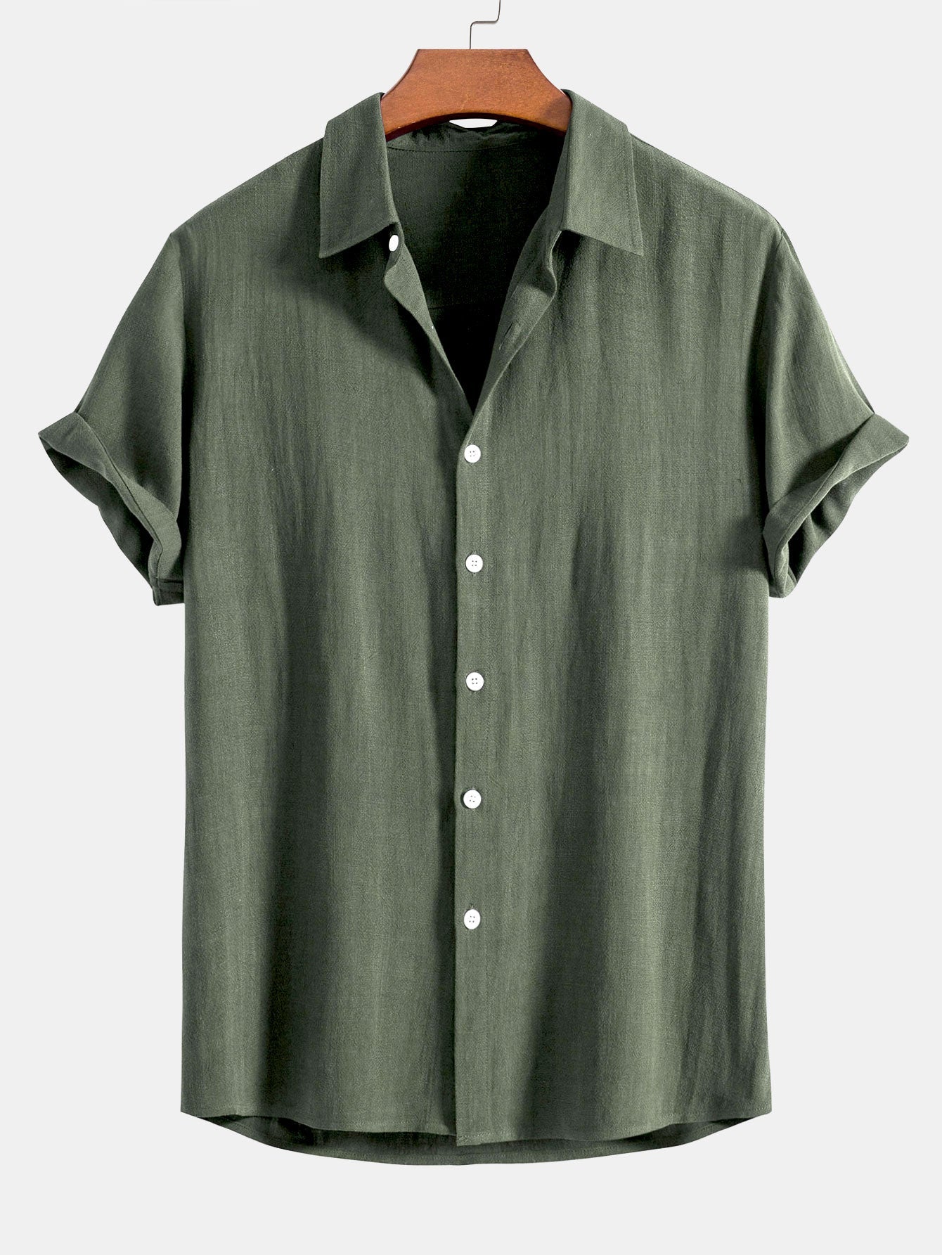 Leinen-Rayon-Mischung Knopf-Down-Shirt & Crinkle-texturierte 5"-Shorts