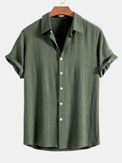 Leinen-Rayon-Mischung Knopf-Down-Shirt & Crinkle-texturierte 5"-Shorts