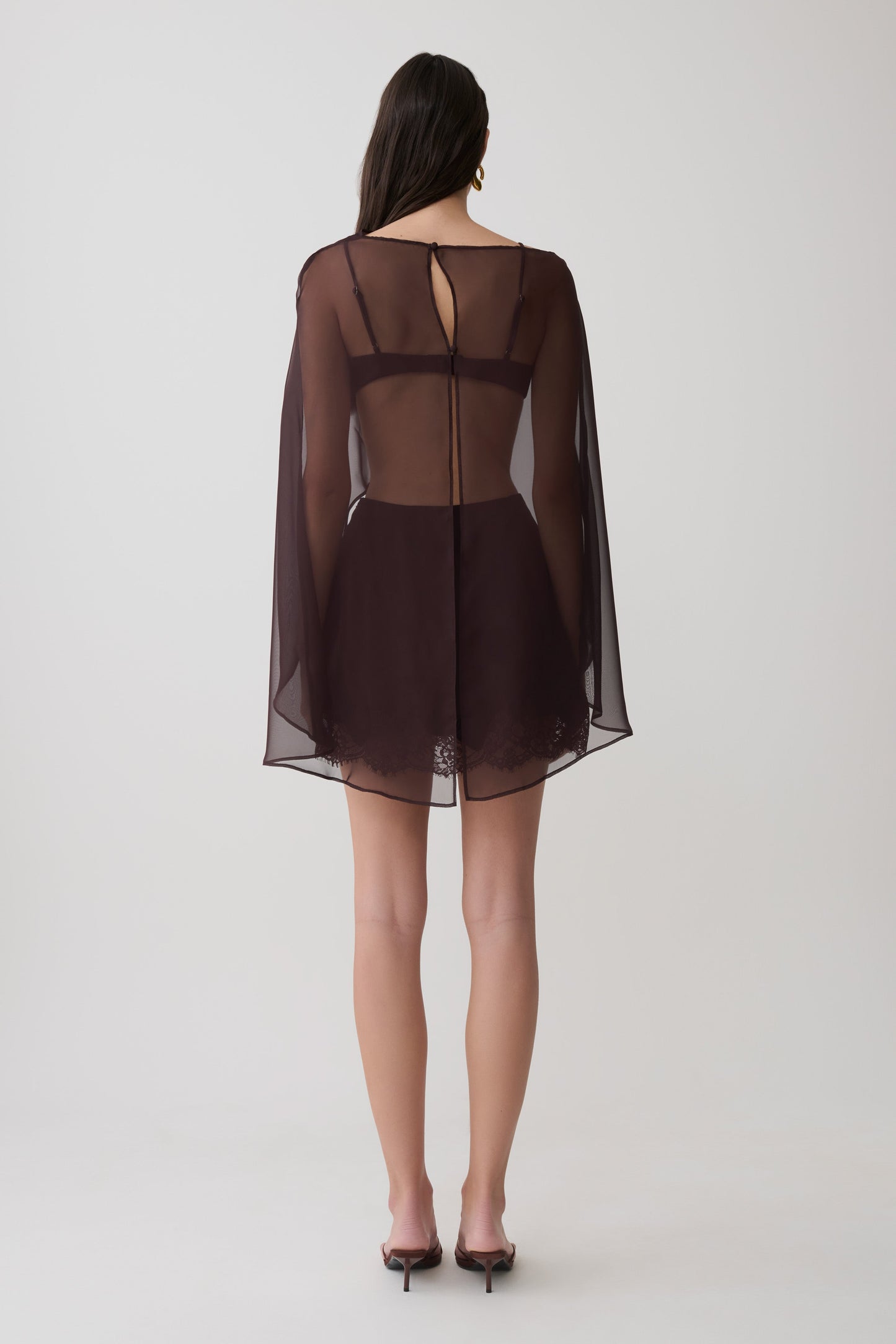 Kirstine Bralette mit Chiffon-Cape - Schokolade
