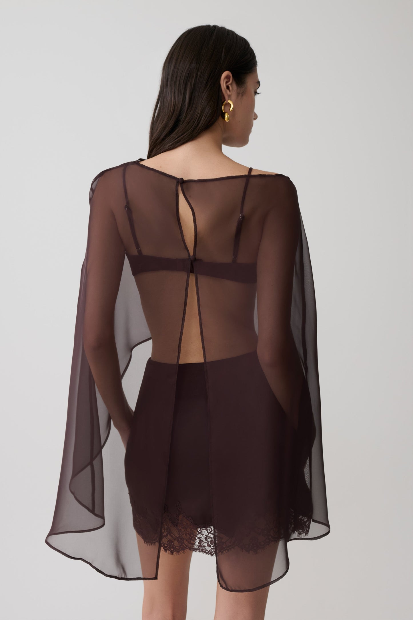 Kirstine Bralette mit Chiffon-Cape - Schokolade