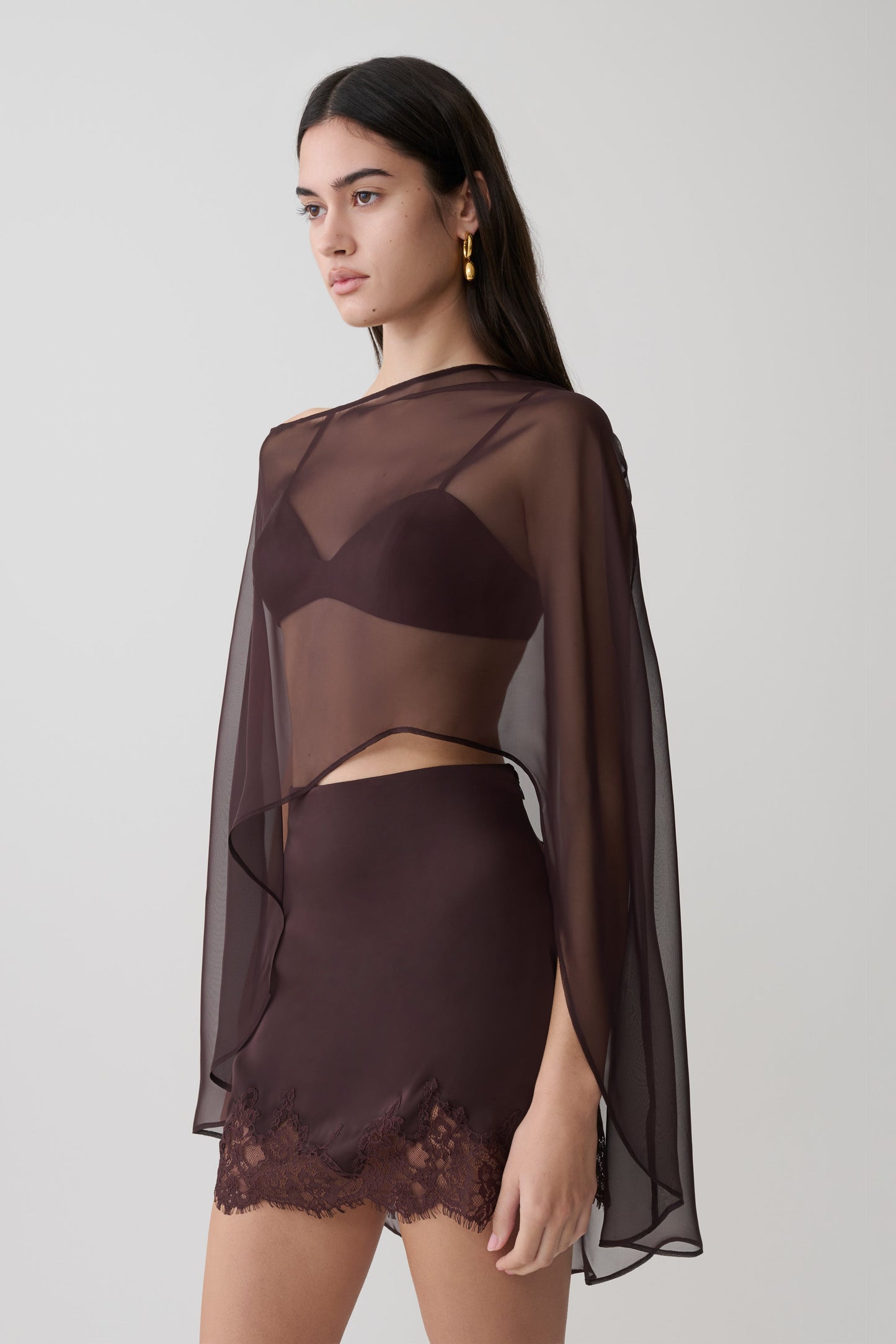 Kirstine Bralette mit Chiffon-Cape - Schokolade