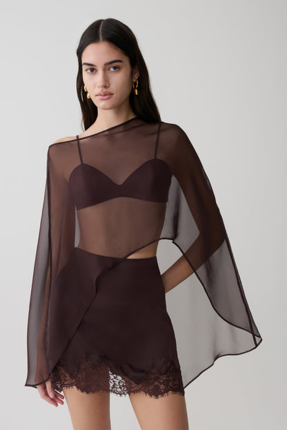Kirstine Bralette mit Chiffon-Cape - Schokolade