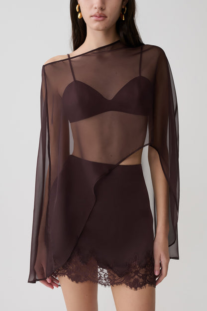 Kirstine Bralette mit Chiffon-Cape - Schokolade