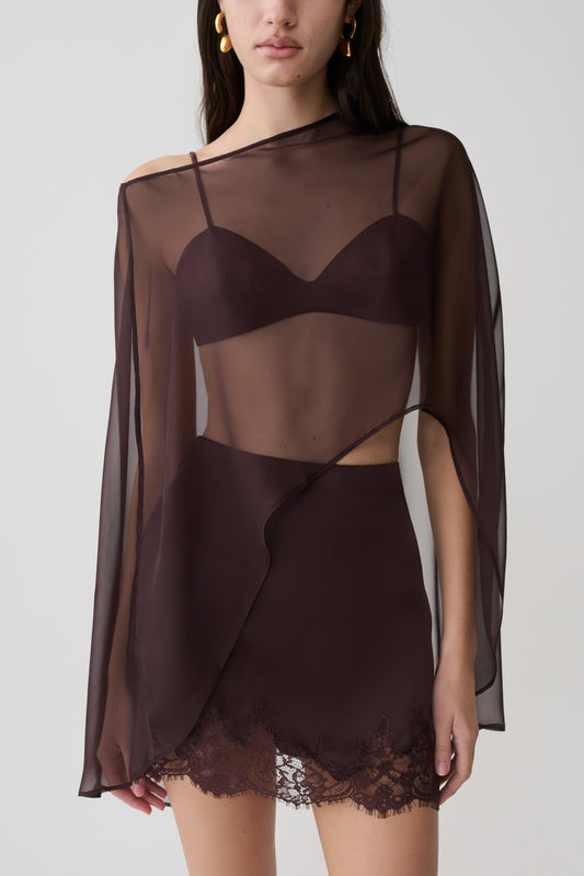 Kirstine Bralette mit Chiffon-Cape - Schokolade