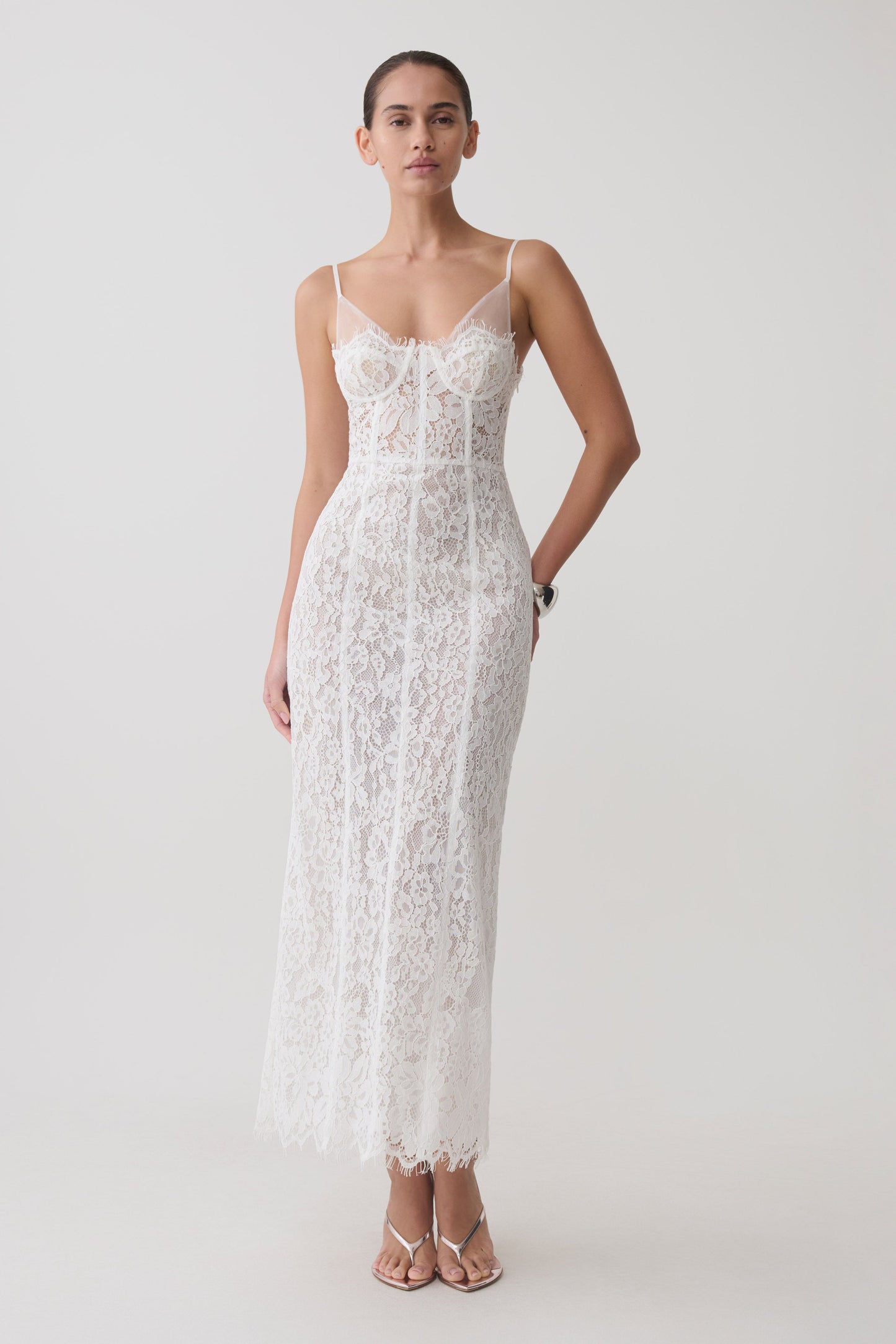 Ottilie Spitzen- und Mesh-Midikleid - Weiß