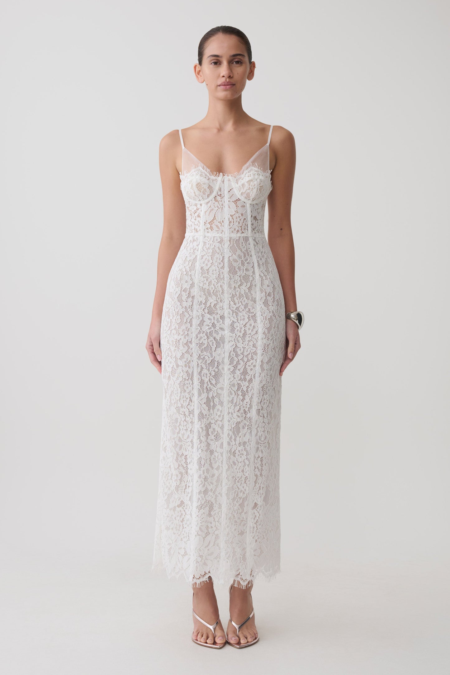 Ottilie Spitzen- und Mesh-Midikleid - Weiß