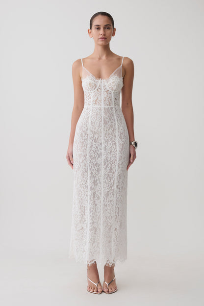 Ottilie Spitzen- und Mesh-Midikleid - Weiß