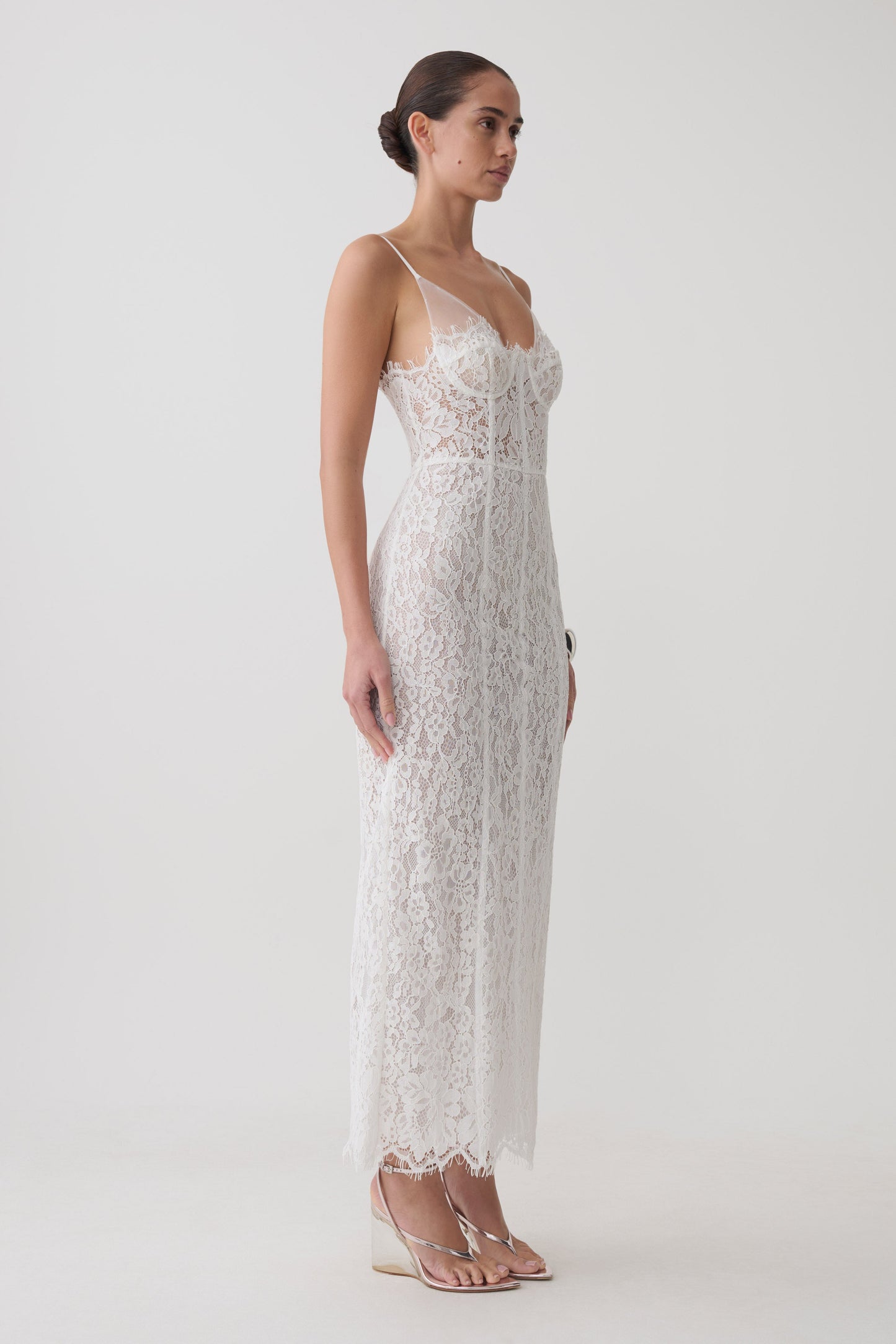 Ottilie Spitzen- und Mesh-Midikleid - Weiß