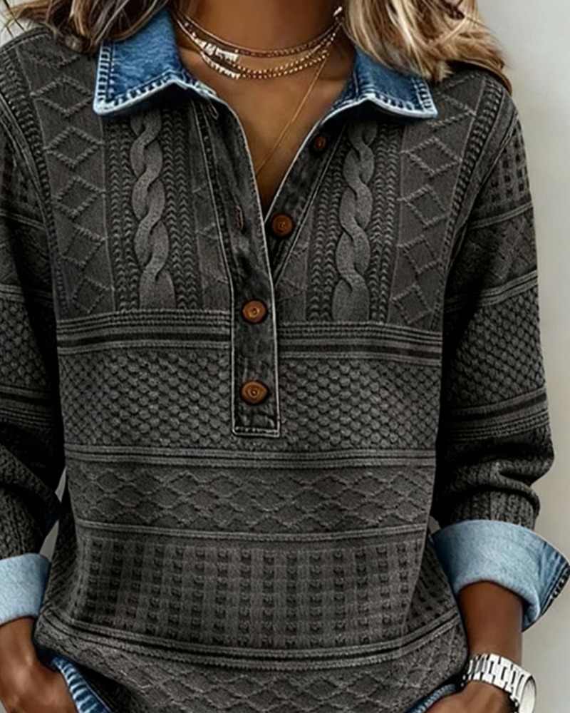 Amelia – Sweatshirt aus gewebtem Jersey mit Denim-Details