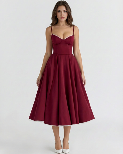 Midi-Kleid mit Korsett und vollem Rock