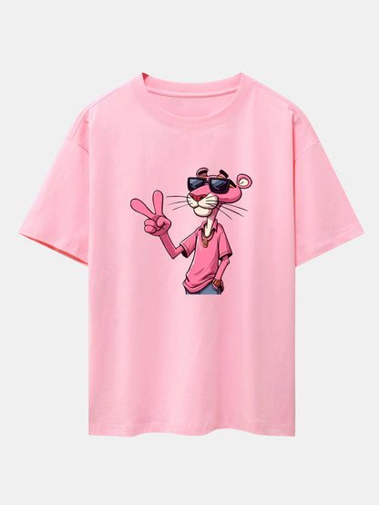 Relaxed Fit Pink Panther mit V-Zeichen Druck Baumwoll-T-Shirt & Corduroy 7" Shorts