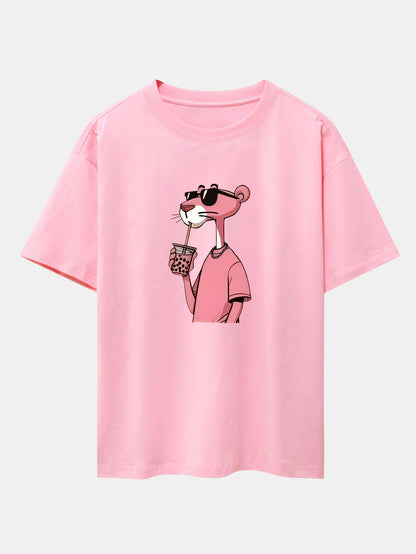 Relaxed Fit Pink Panther Print Baumwoll-T-Shirt & Corduroy 7" Shorts