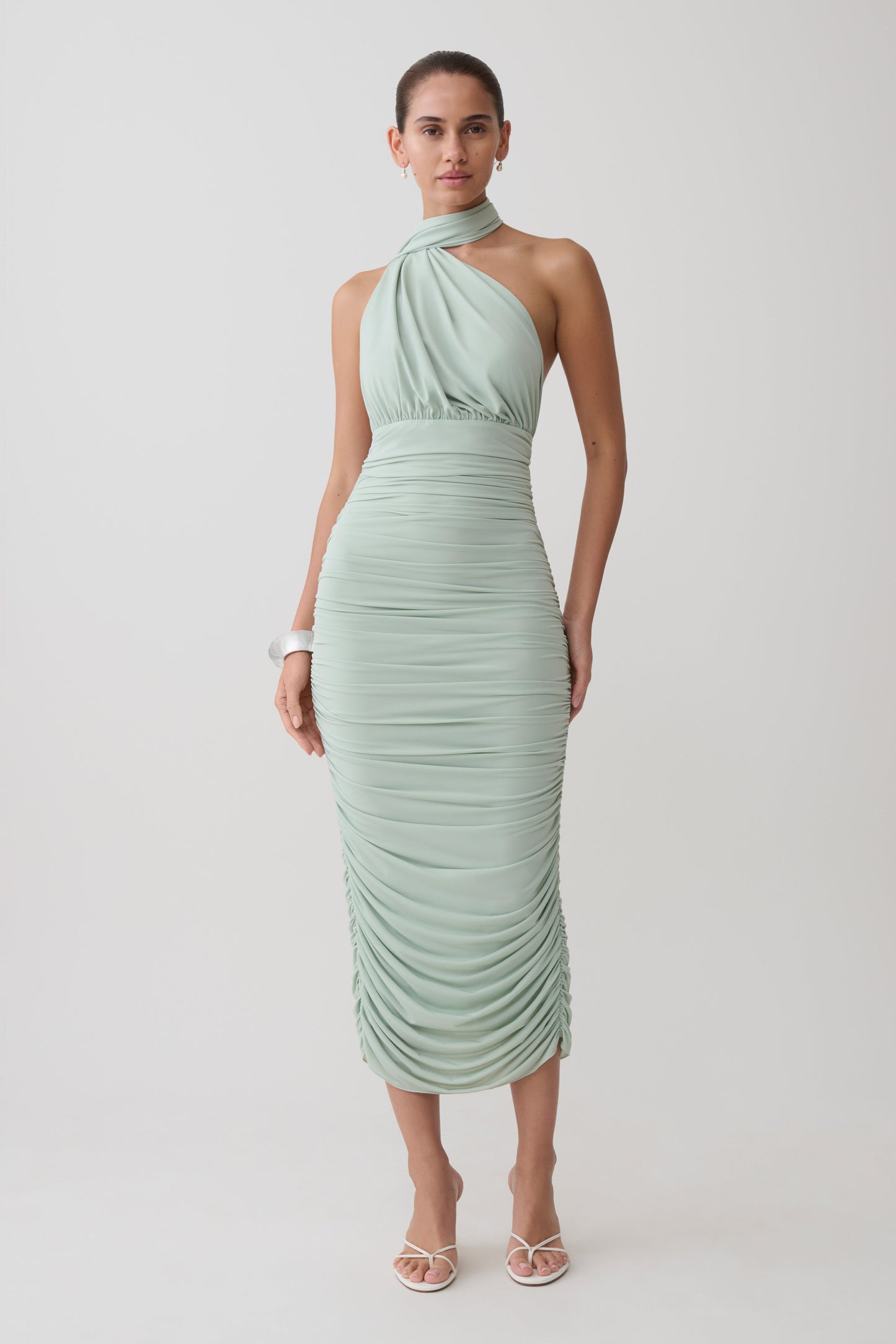 Giannie Draped Midi Kleid - Aqua Grau