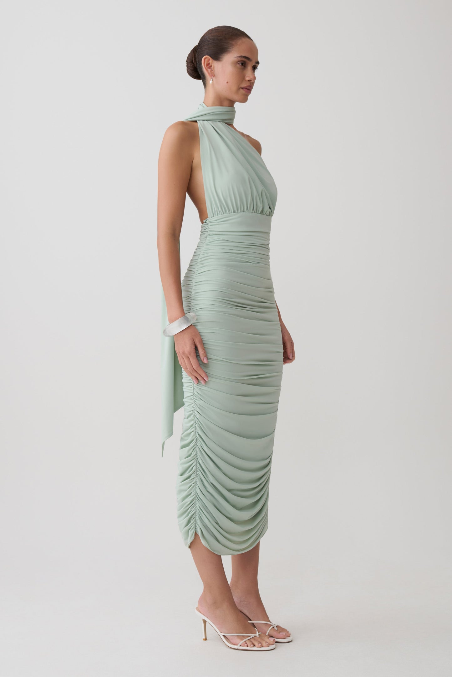 Giannie Draped Midi Kleid - Aqua Grau