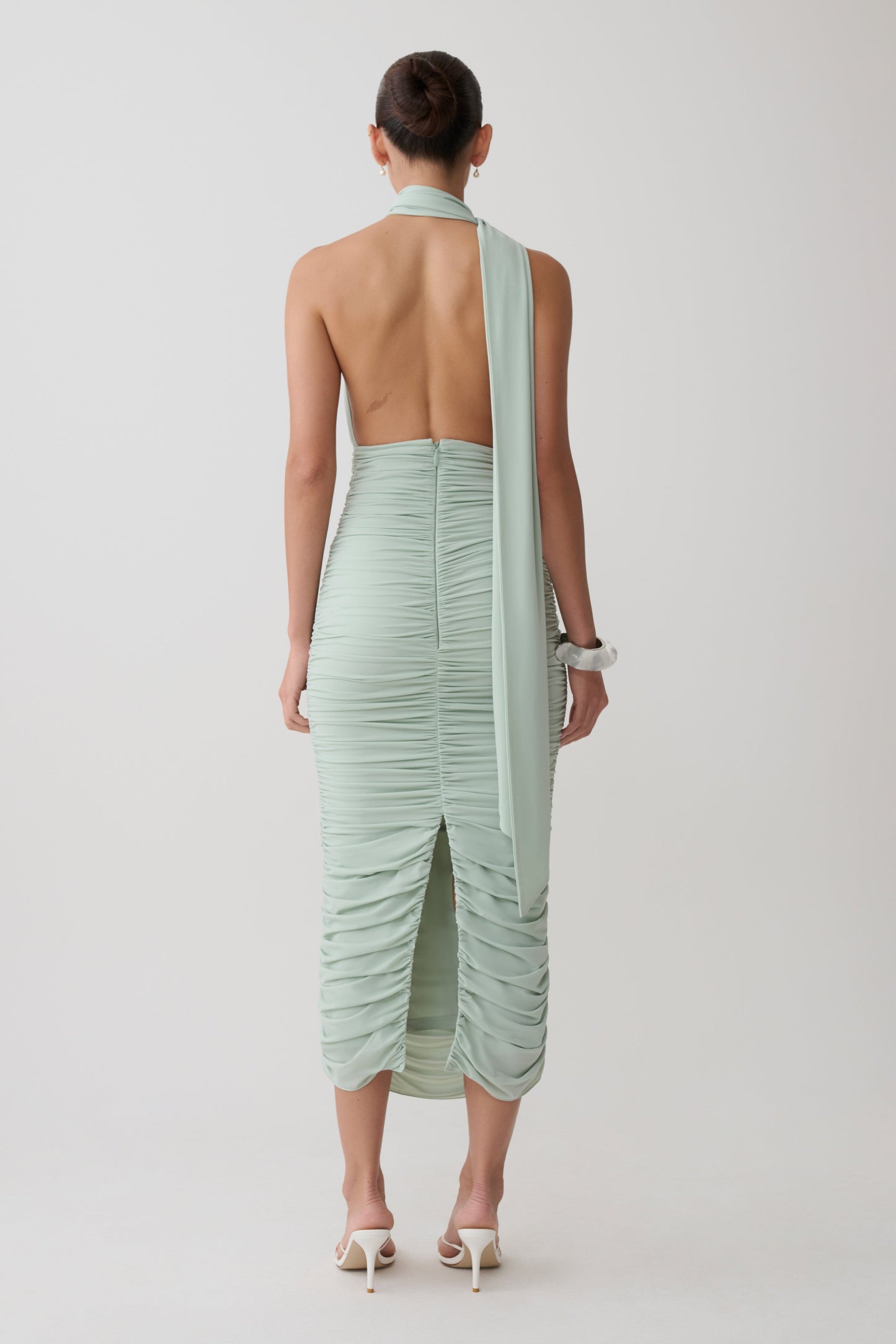 Giannie Draped Midi Kleid - Aqua Grau