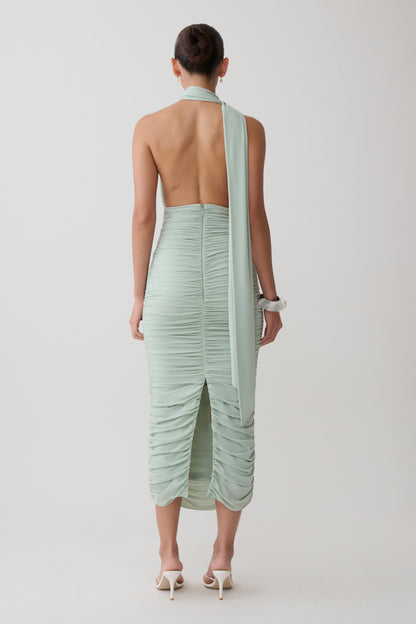 Giannie Draped Midi Kleid - Aqua Grau