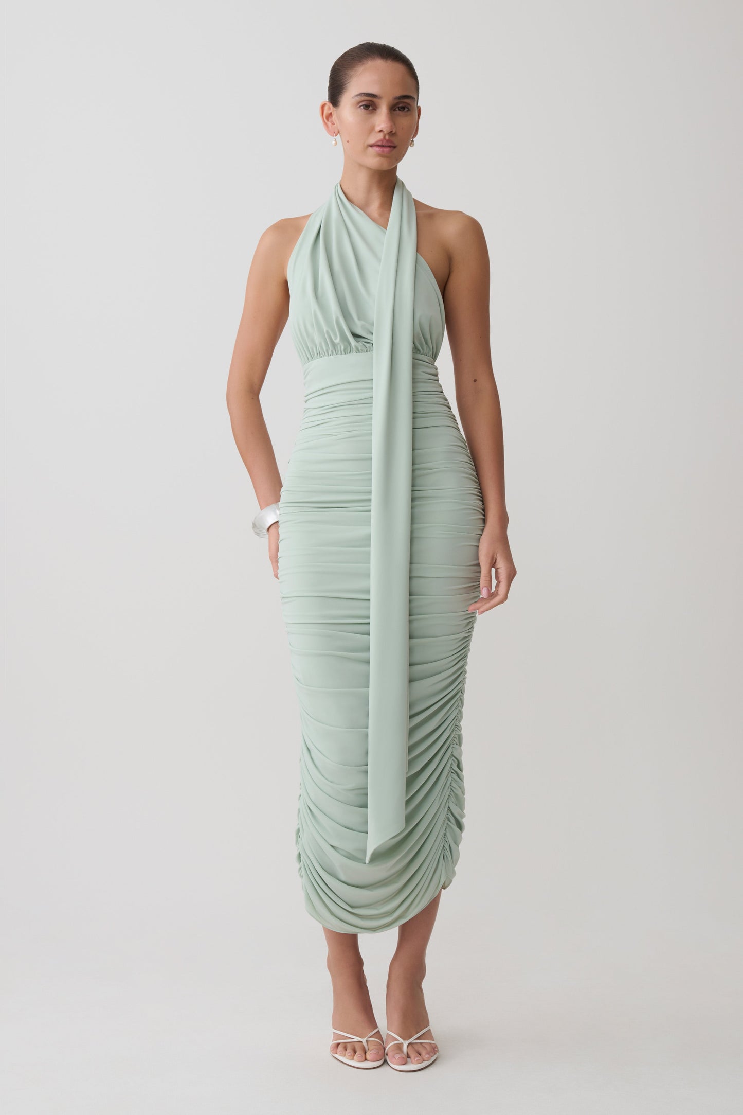 Giannie Draped Midi Kleid - Aqua Grau