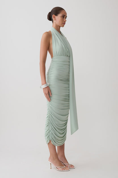 Giannie Draped Midi Kleid - Aqua Grau