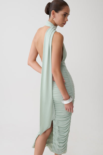 Giannie Draped Midi Kleid - Aqua Grau