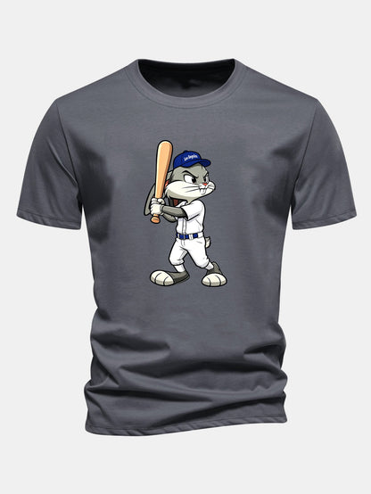 Regulär geschnittenes Baseball T-Shirt mit Kaninchenprint aus Baumwolle