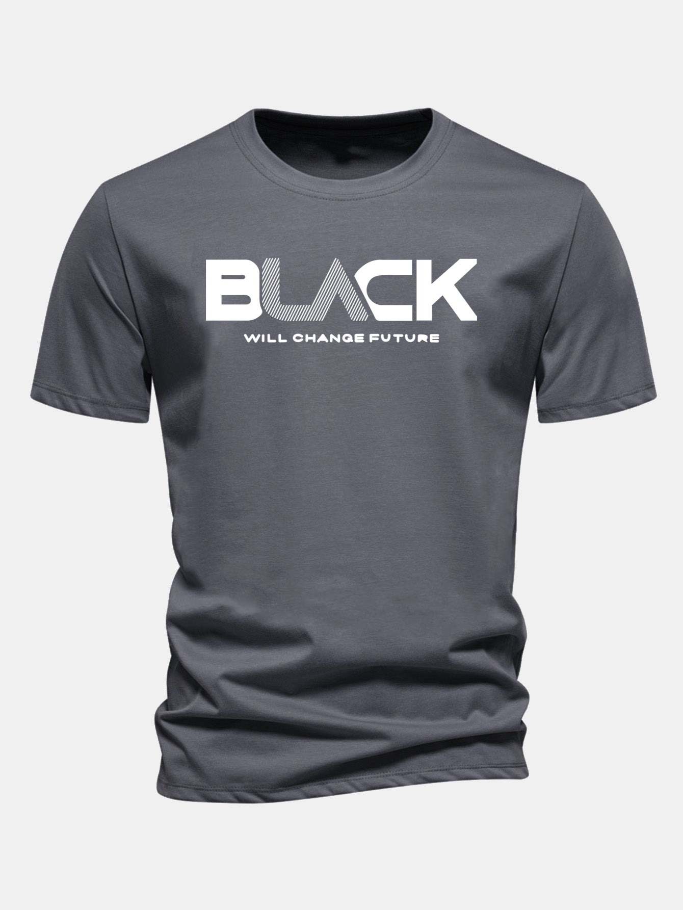 Regulär geschnittenes schwarzes Druck Baumwoll-T-Shirt