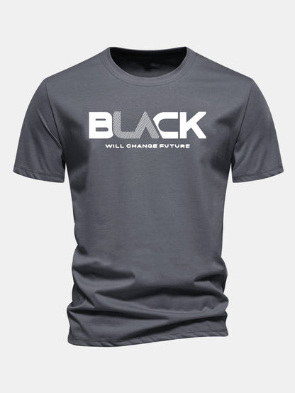 Regulär geschnittenes schwarzes Druck Baumwoll-T-Shirt