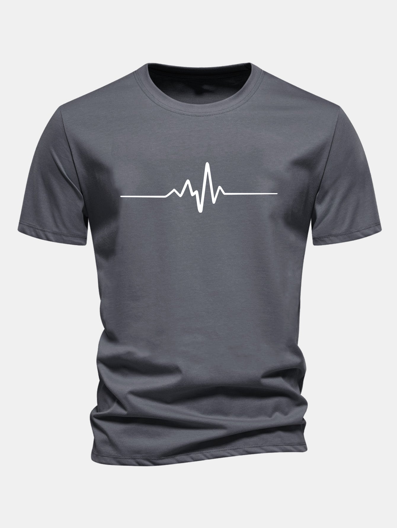 Regulär geschnittenes T-Shirt mit Herzschlag-Flachlinien-Druck aus Baumwolle