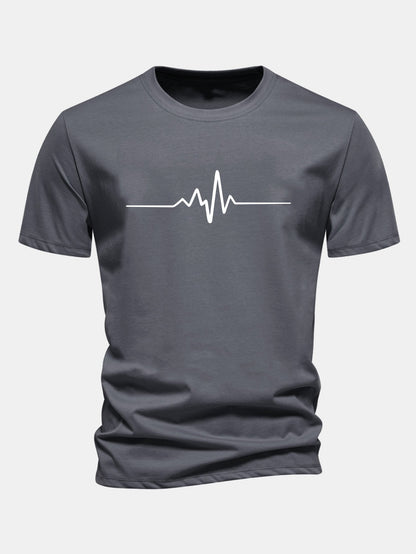 Regulär geschnittenes T-Shirt mit Herzschlag-Flachlinien-Druck aus Baumwolle