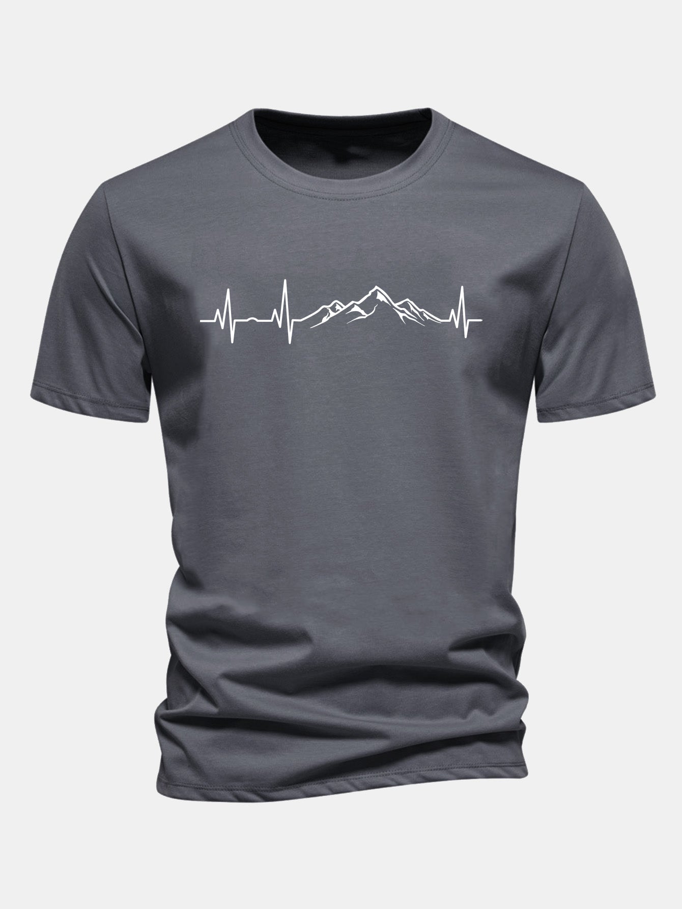 Regulär geschnittenes T-Shirt mit Herzschlag-Mountain-Print aus Baumwolle