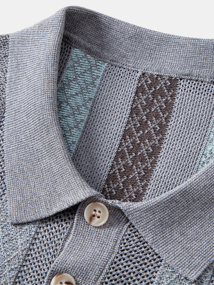 Gestreiftes Texturiertes Strick-Polo & Chino-Shorts mit Elastischem Bund