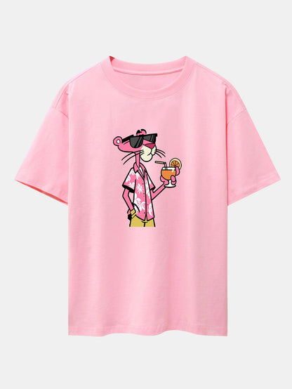 Relaxed Fit Urlaub Pink Panther Print Baumwoll T-Shirt & Corduroy 7" Shorts