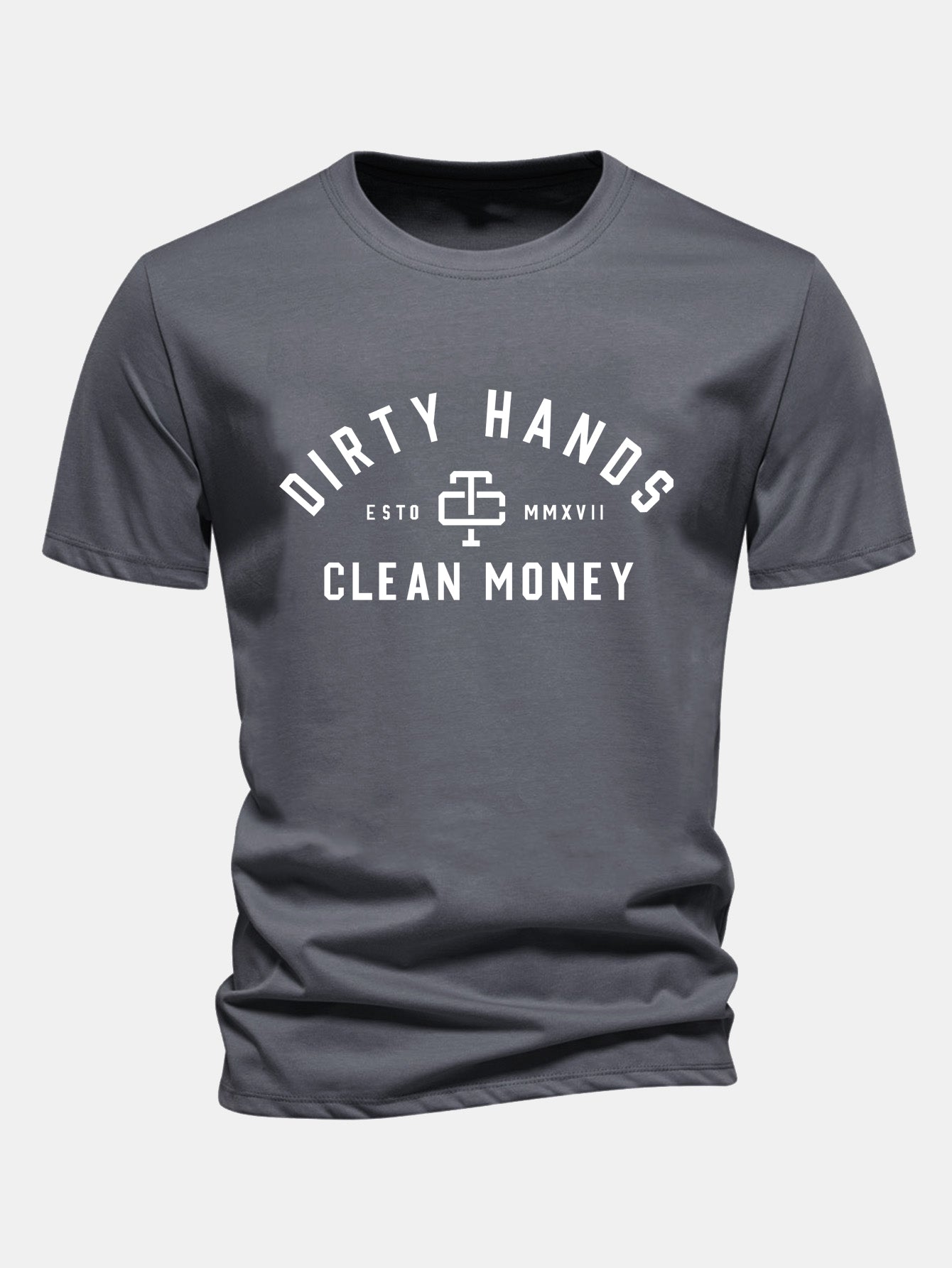 Regulär Passform Dirty Hands Clean Money Druck Baumwoll-T-Shirt