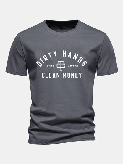 Regulär Passform Dirty Hands Clean Money Druck Baumwoll-T-Shirt