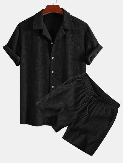 Texturiertes Seersucker Kurzarmhemd & Drawstring 6“ Shorts Set