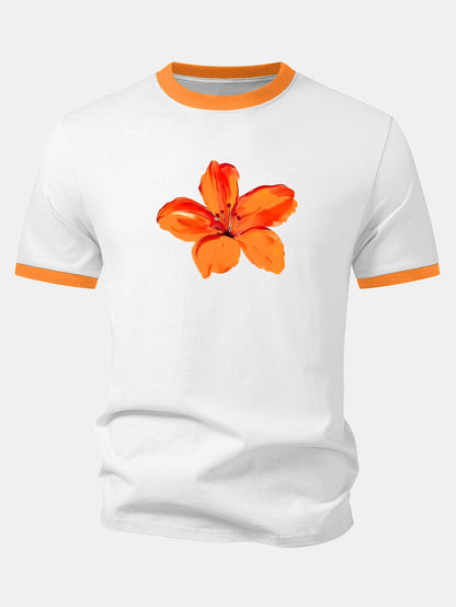Aquarell Hibiskus Druck Kontrast Ringer T-Shirt & Schwimmshorts