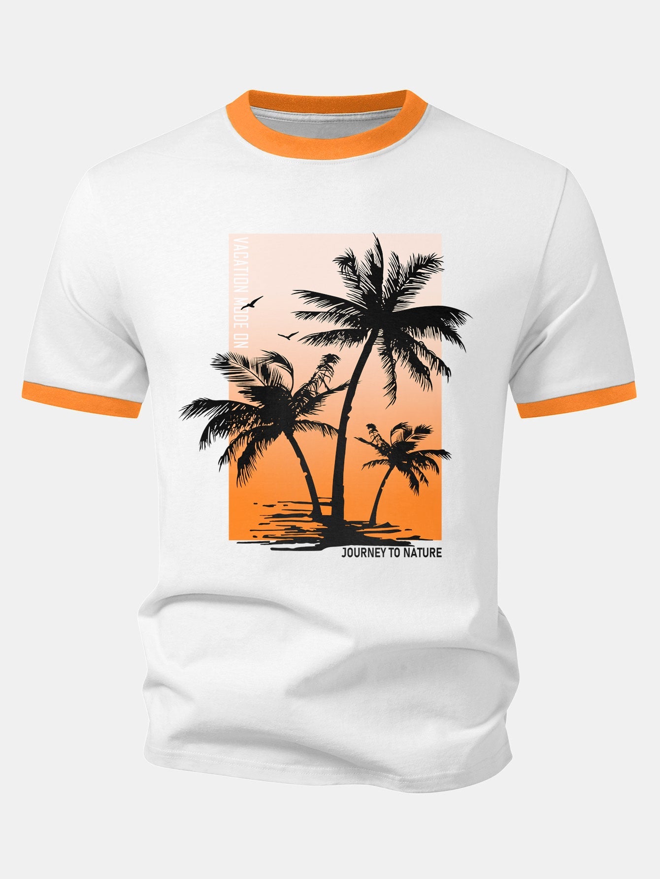 Palmbaum-Print Kontrast Ringer T-Shirt & Schwimmshorts