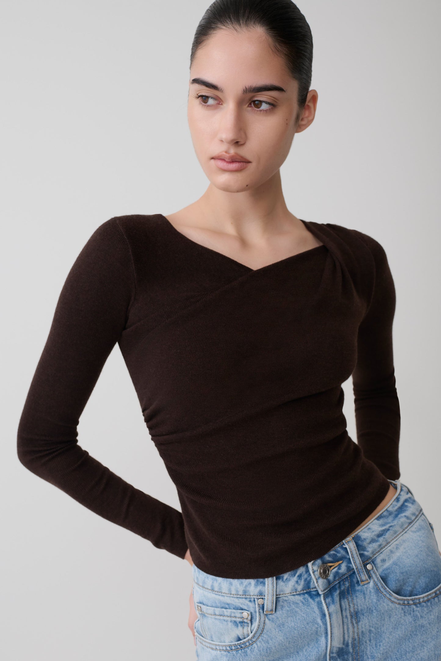 Culver Draped Twist Stricktop - Schokolade