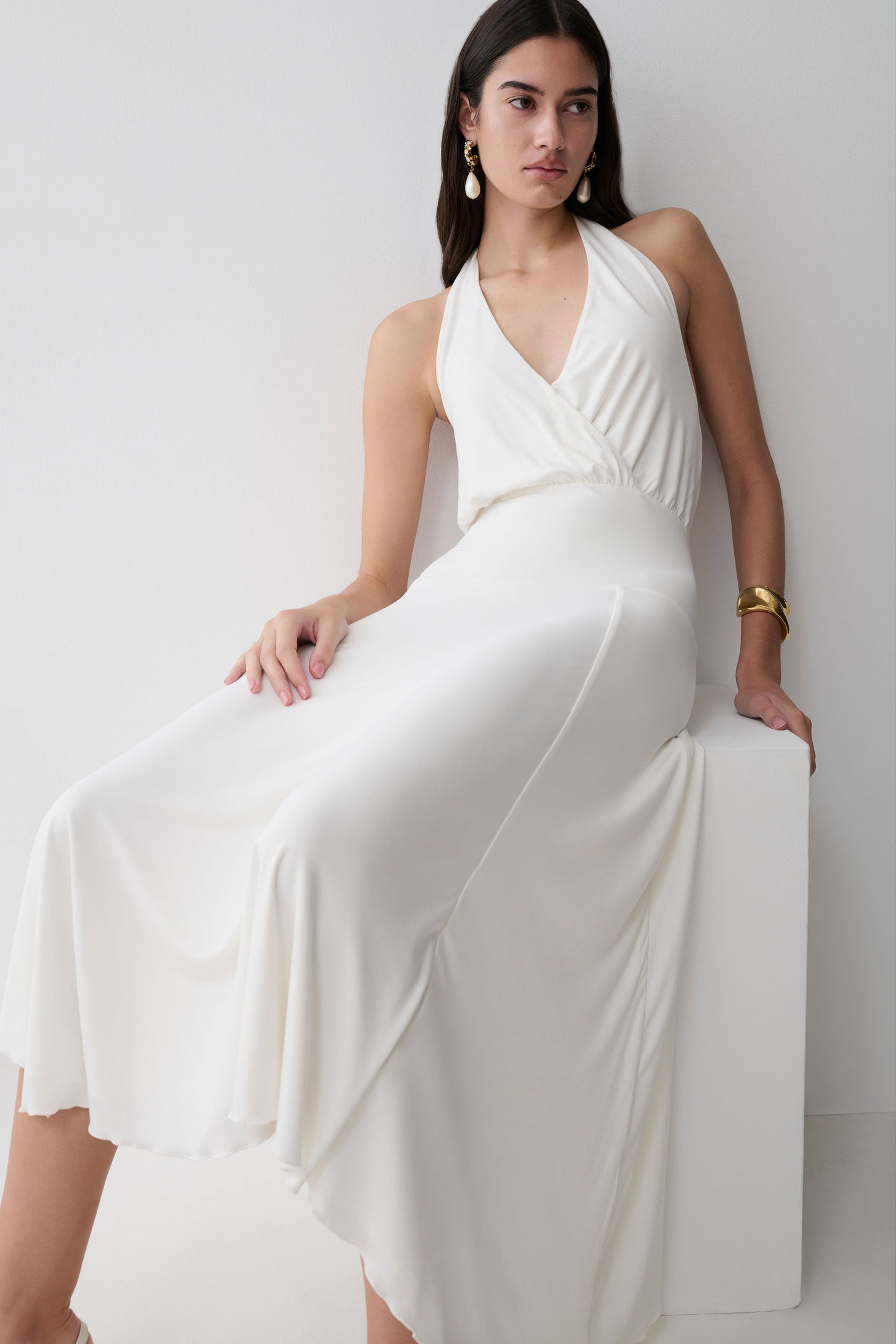 Krish Hankie Halter Midi Kleid - Weiß