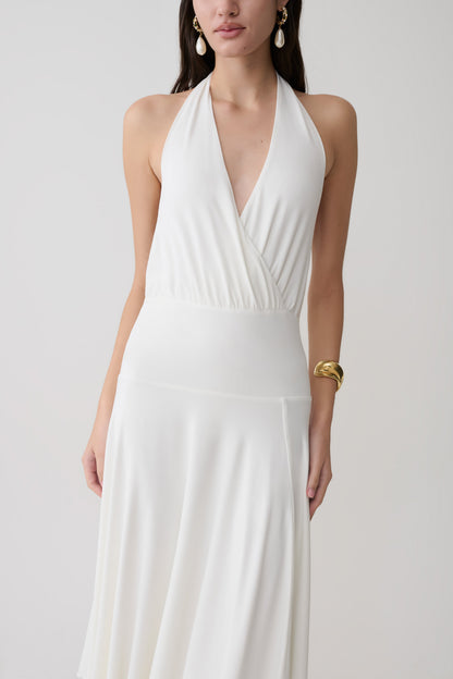 Krish Hankie Halter Midi Kleid - Weiß
