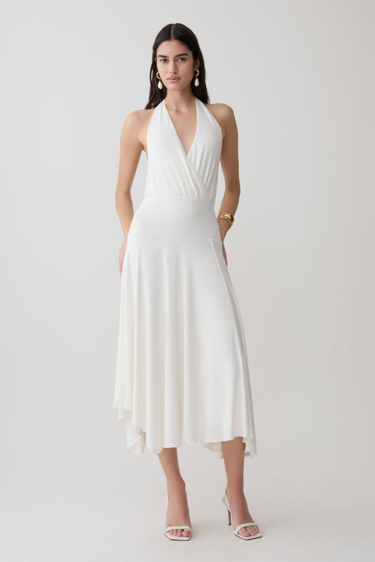 Krish Hankie Halter Midi Kleid - Weiß