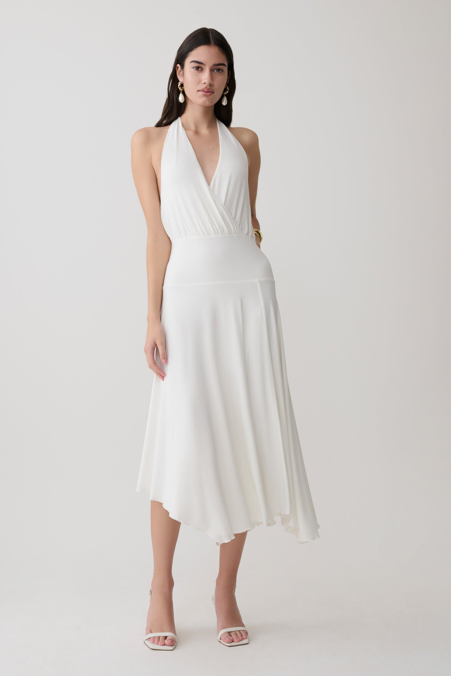 Krish Hankie Halter Midi Kleid - Weiß