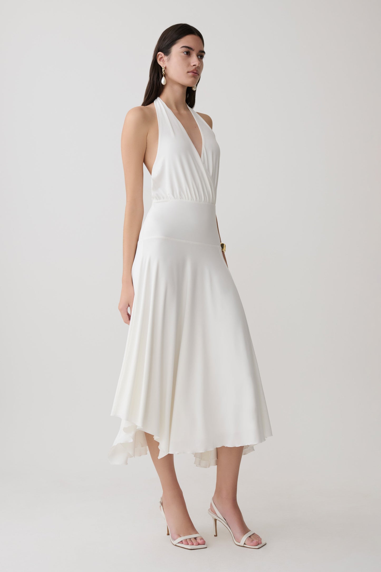 Krish Hankie Halter Midi Kleid - Weiß