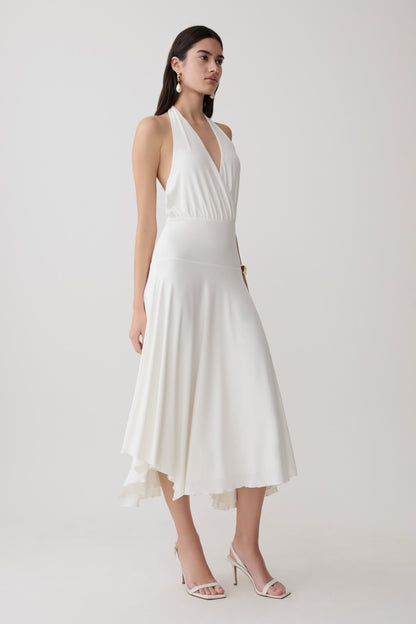 Krish Hankie Halter Midi Kleid - Weiß