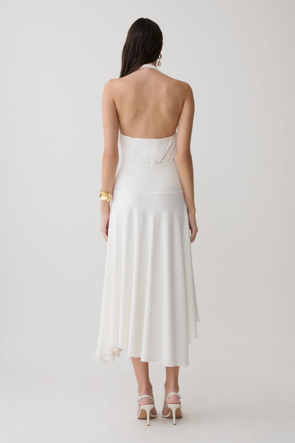Krish Hankie Halter Midi Kleid - Weiß