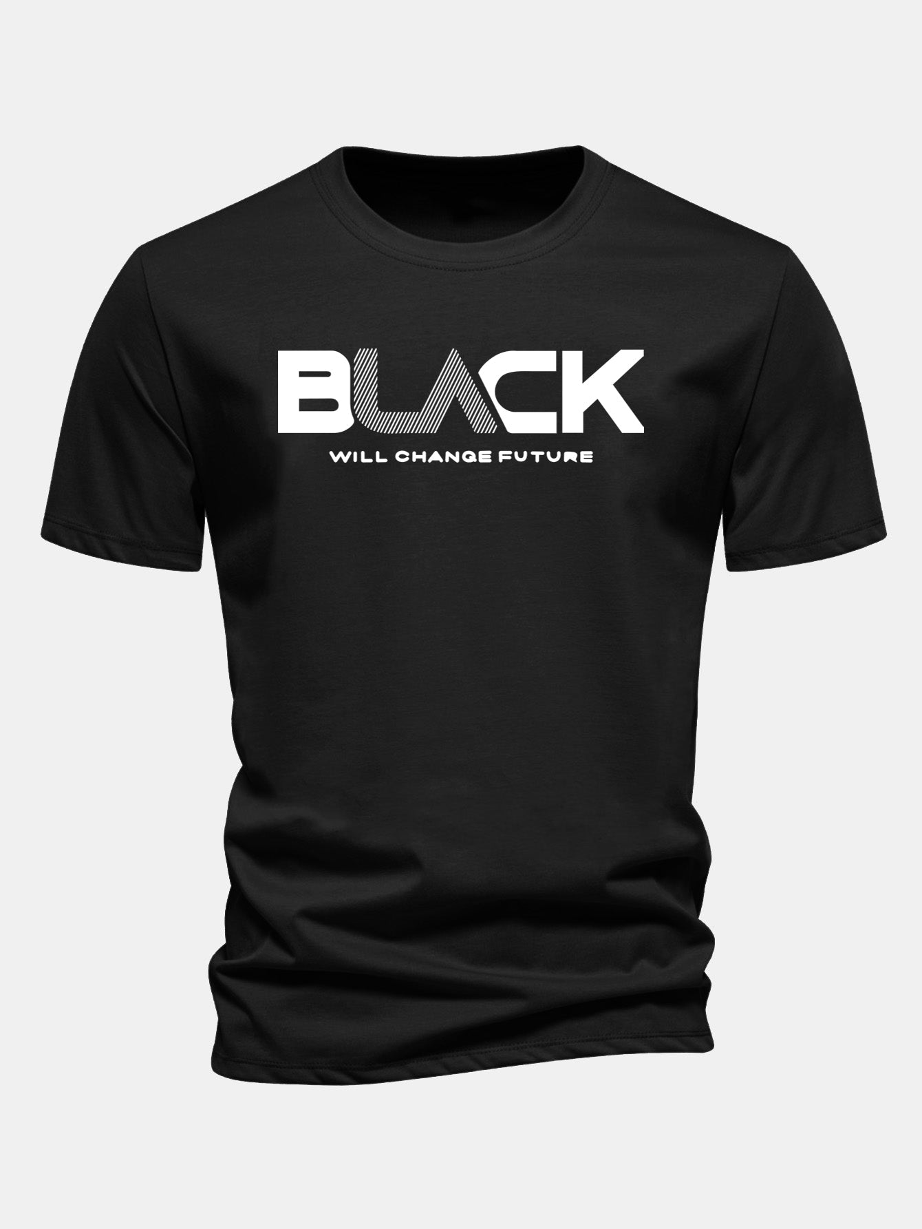 Regulär geschnittenes schwarzes Druck Baumwoll-T-Shirt
