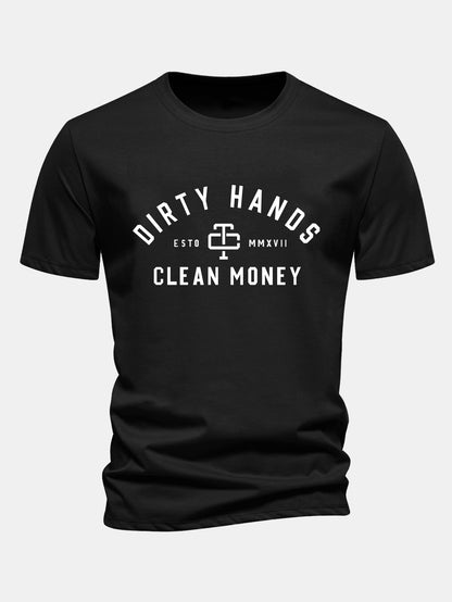Regulär Passform Dirty Hands Clean Money Druck Baumwoll-T-Shirt