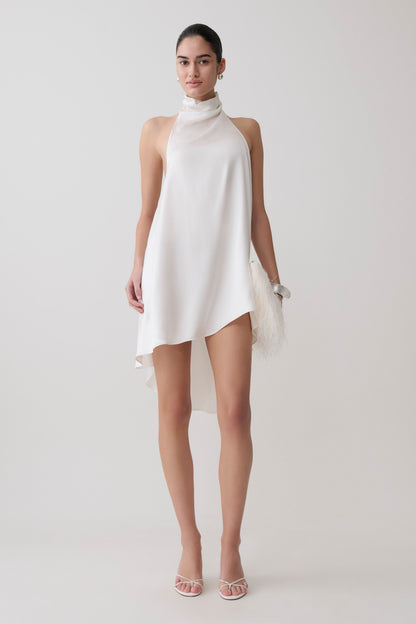Sydney Asymmetrisches Satin-Halter-Mini-Kleid - Elfenbein
