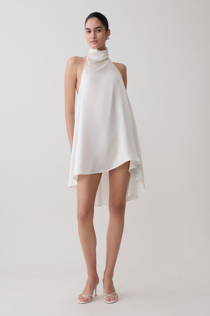 Sydney Asymmetrisches Satin-Halter-Mini-Kleid - Elfenbein