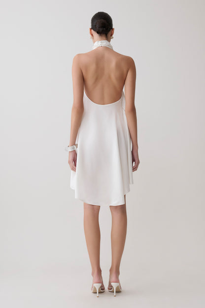 Sydney Asymmetrisches Satin-Halter-Mini-Kleid - Elfenbein