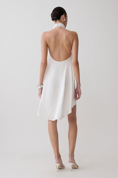 Sydney Asymmetrisches Satin-Halter-Mini-Kleid - Elfenbein